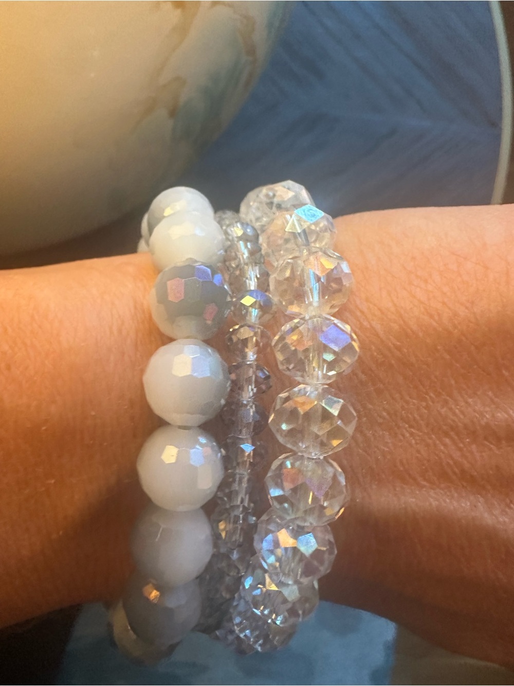 Erimish Clear Crystal & White Faceted Stretch Bracelet Set